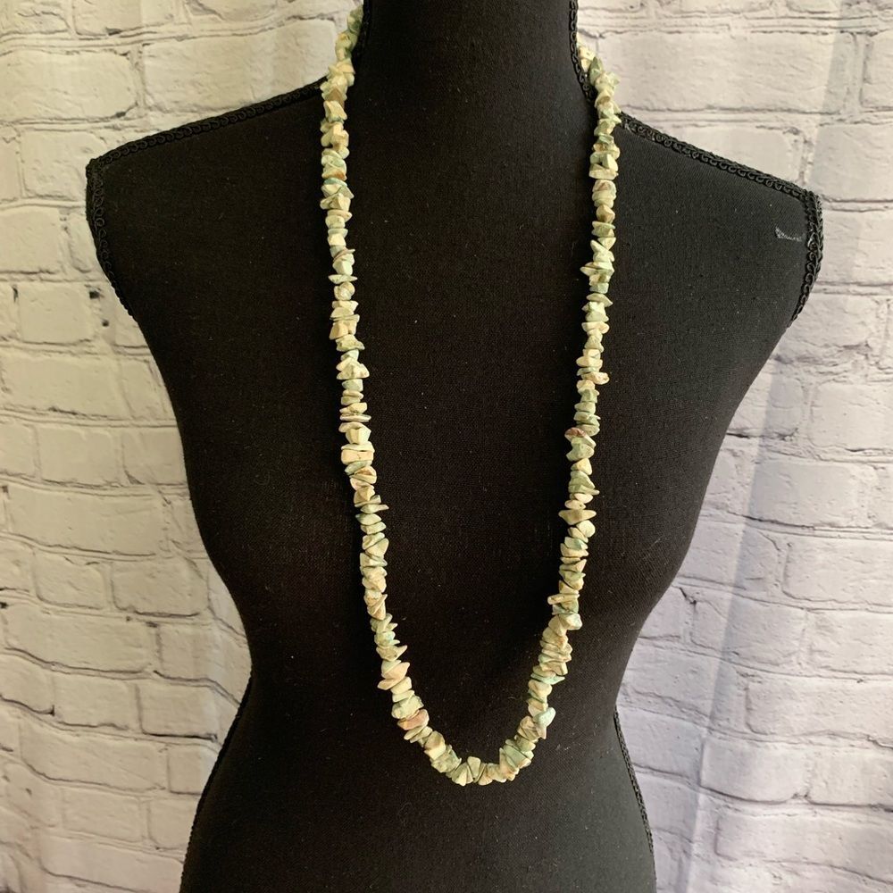 GREEN JASPER Artisan Necklace Natural Stone Chips 34” Long Hippie Gypsy